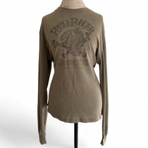 Lucky Brand Mens Long Sleeve Thermal Shirt Skull Graphic Khaki XL